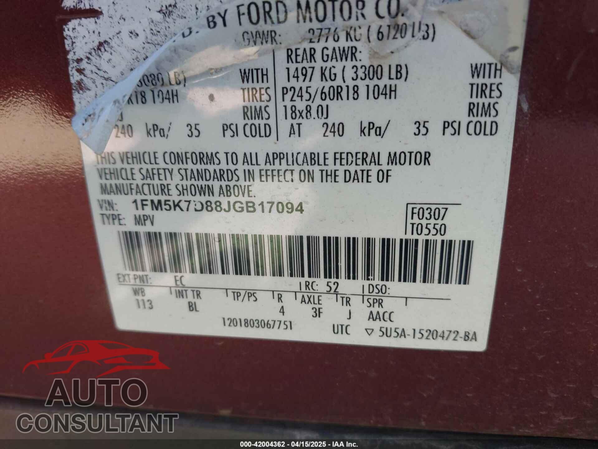 FORD EXPLORER 2018 - 1FM5K7D88JGB17094