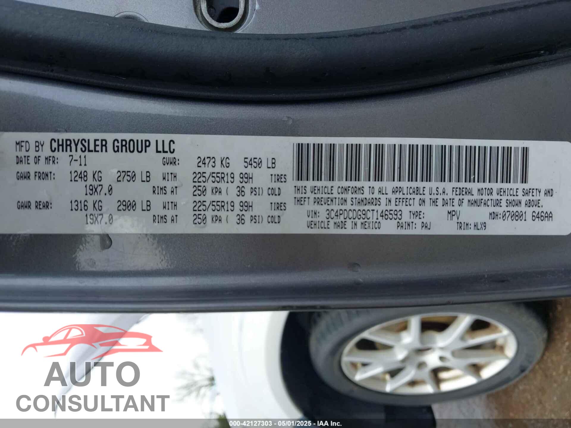 DODGE JOURNEY 2012 - 3C4PDCDG9CT146593