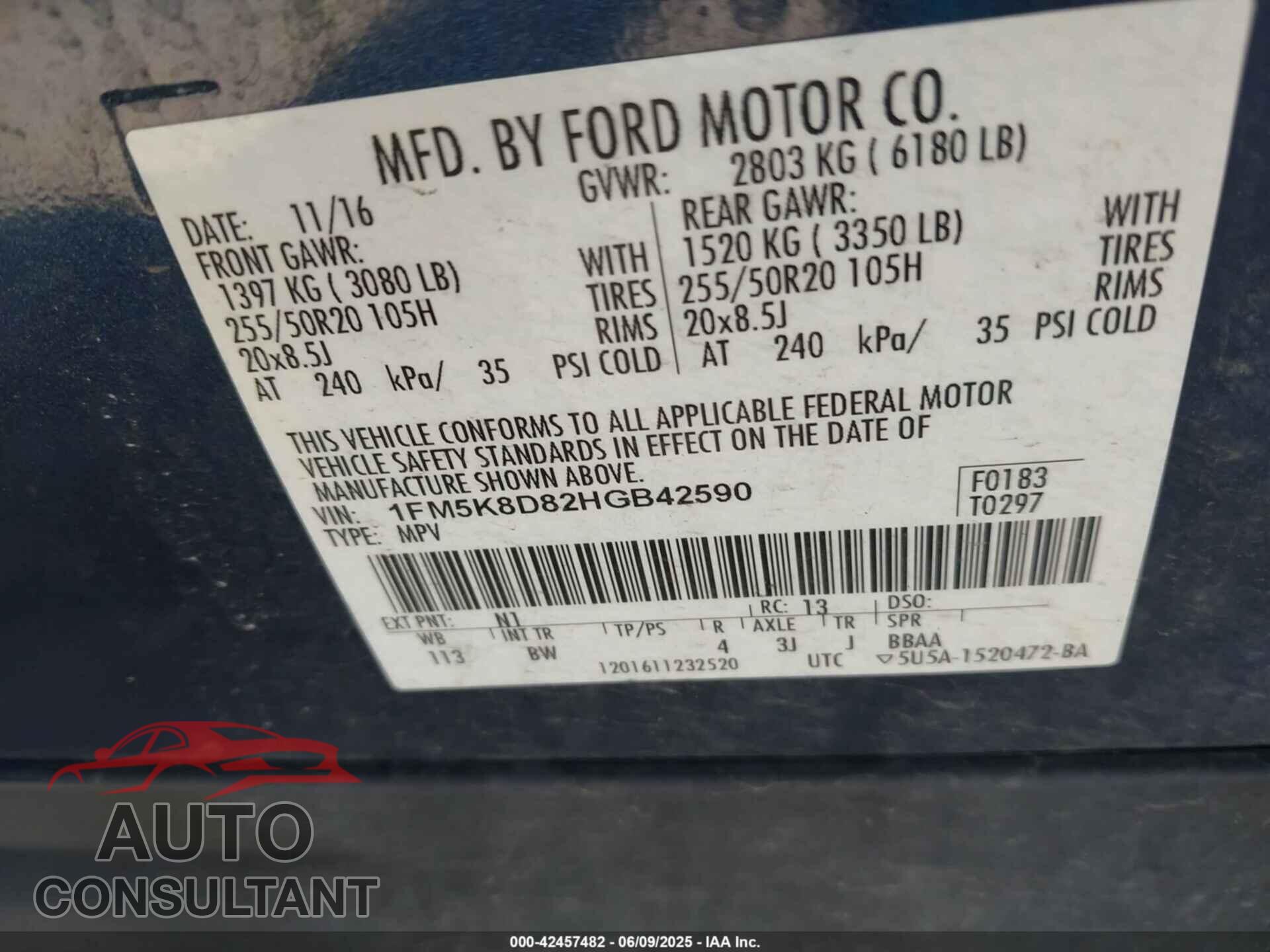 FORD EXPLORER 2017 - 1FM5K8D82HGB42590
