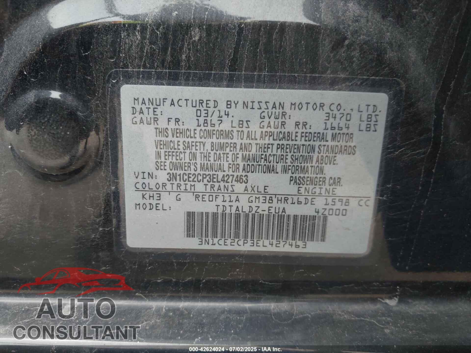 NISSAN VERSA NOTE 2014 - 3N1CE2CP3EL427463