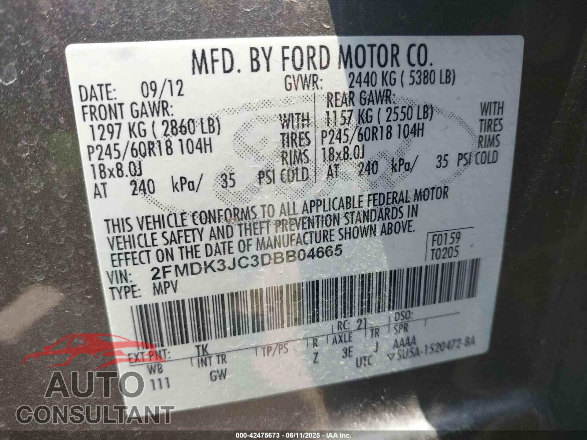 FORD EDGE 2013 - 2FMDK3JC3DBB04665