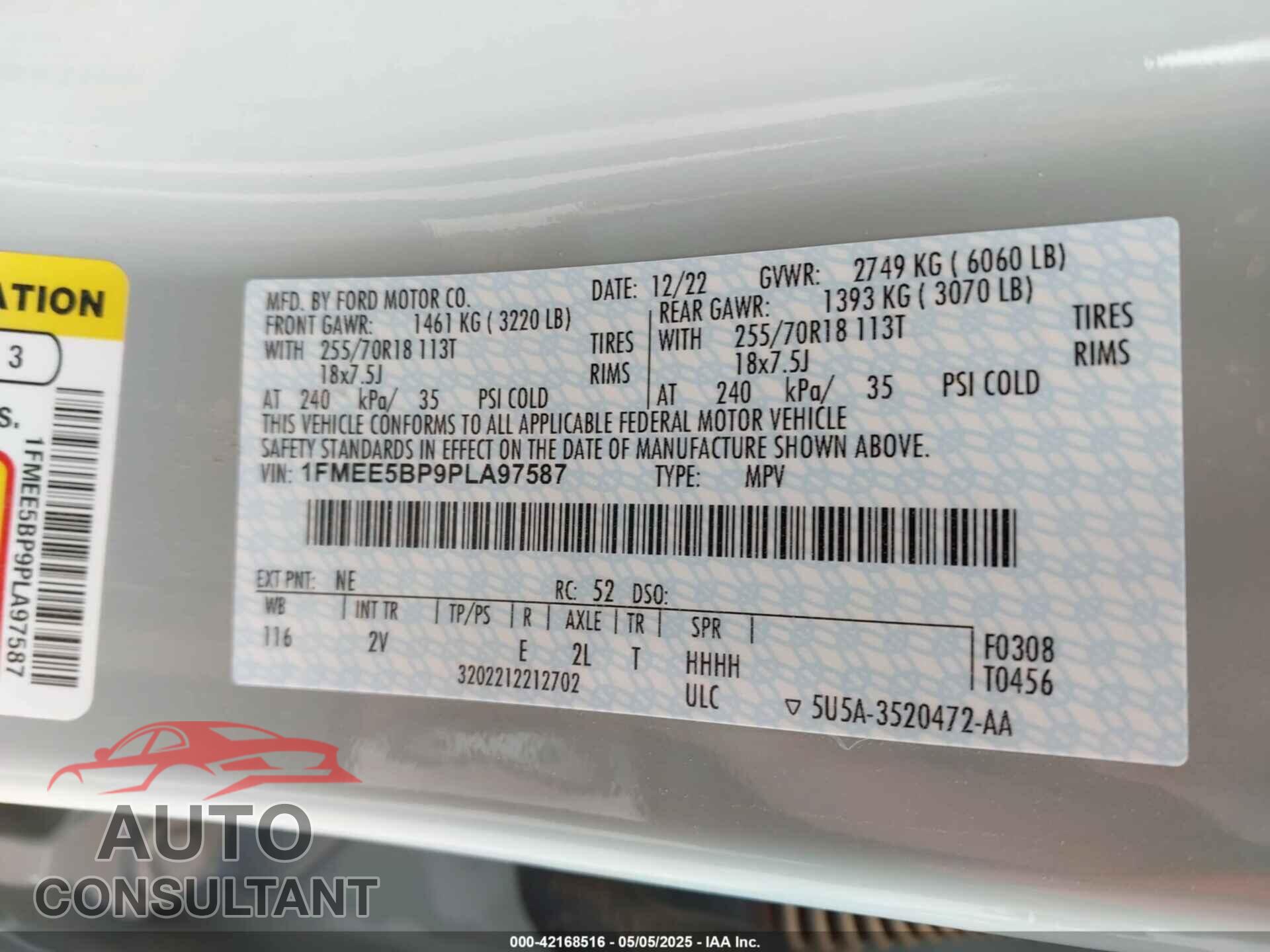 FORD BRONCO 2023 - 1FMEE5BP9PLA97587