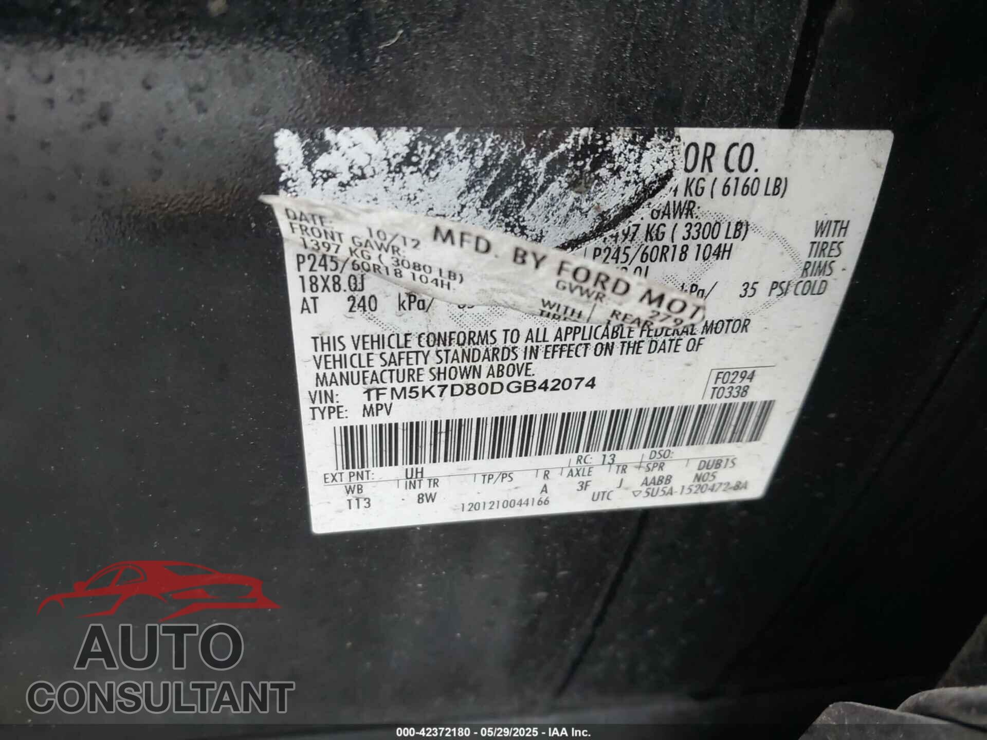 FORD EXPLORER 2013 - 1FM5K7D80DGB42074