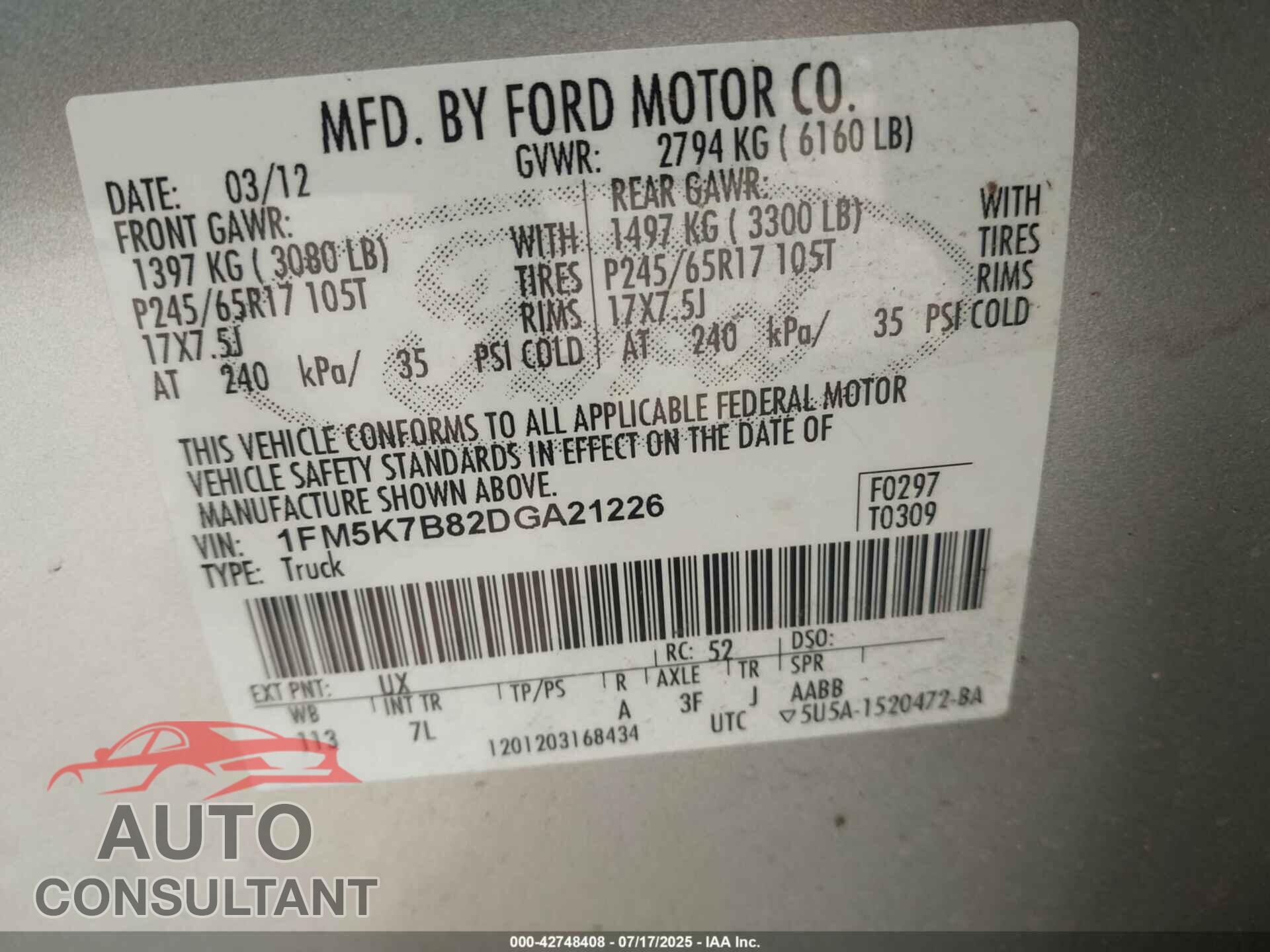 FORD EXPLORER 2013 - 1FM5K7B82DGA21226