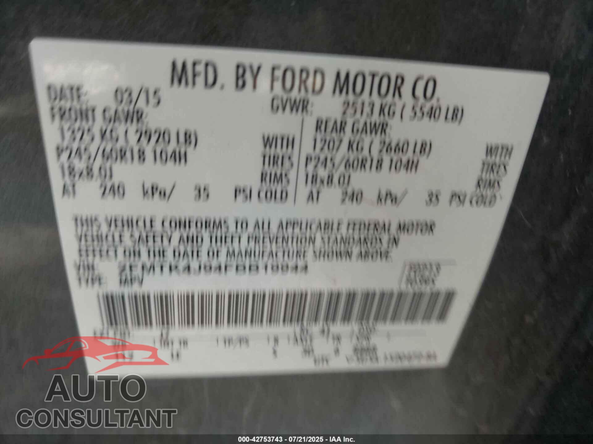 FORD EDGE 2015 - 2FMTK4J94FBB19944