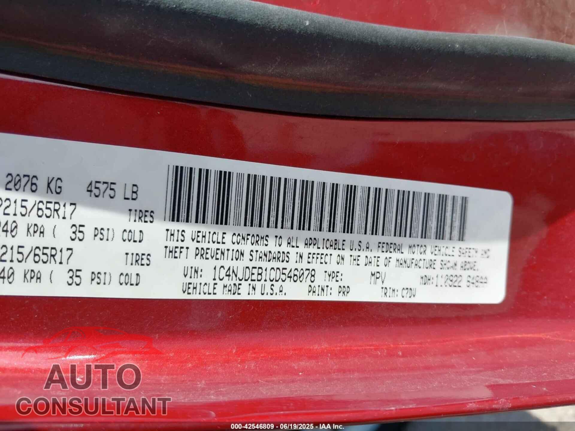 JEEP COMPASS 2012 - 1C4NJDEB1CD546078