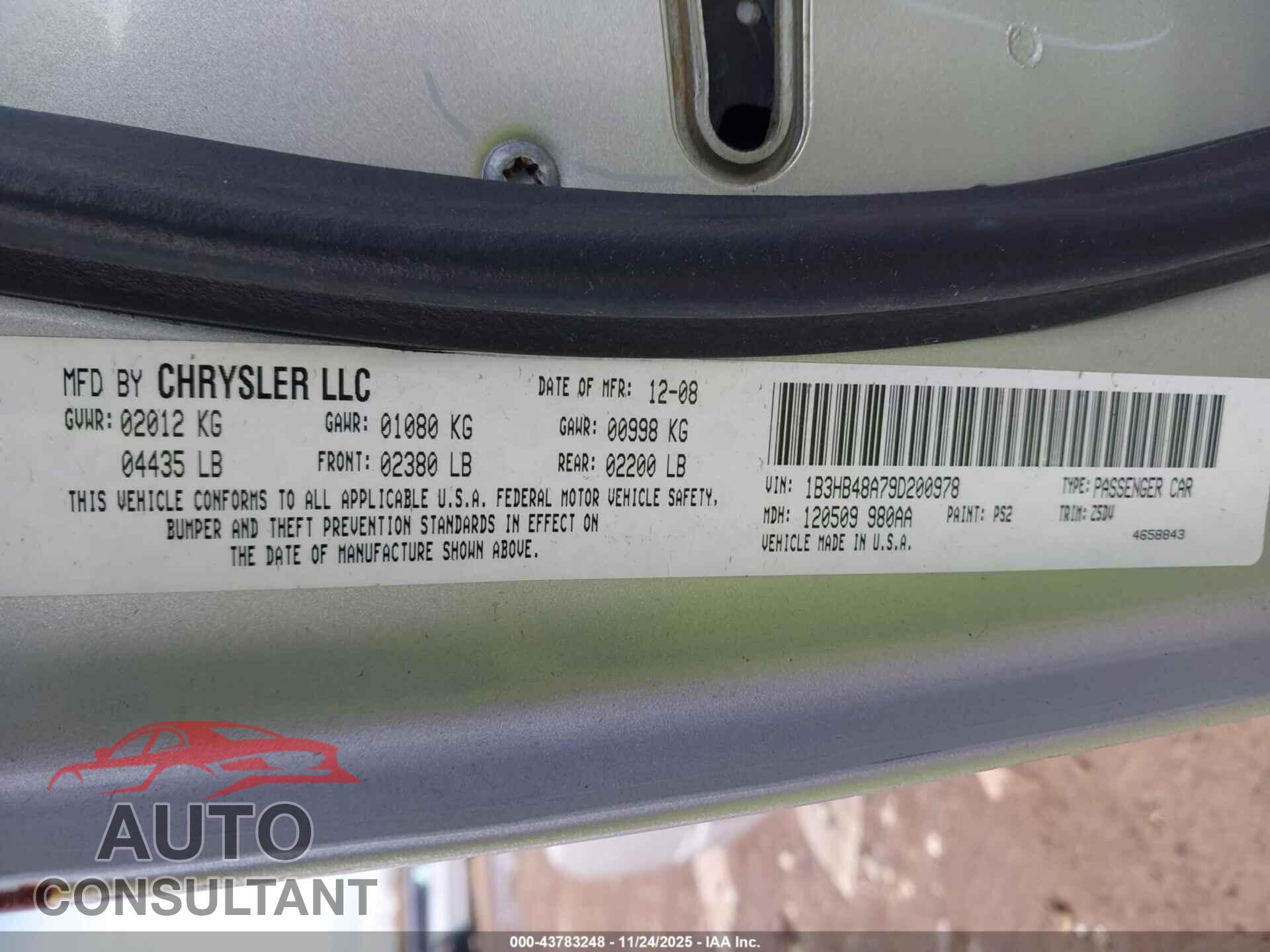 DODGE CALIBER 2009 - 1B3HB48A79D200978