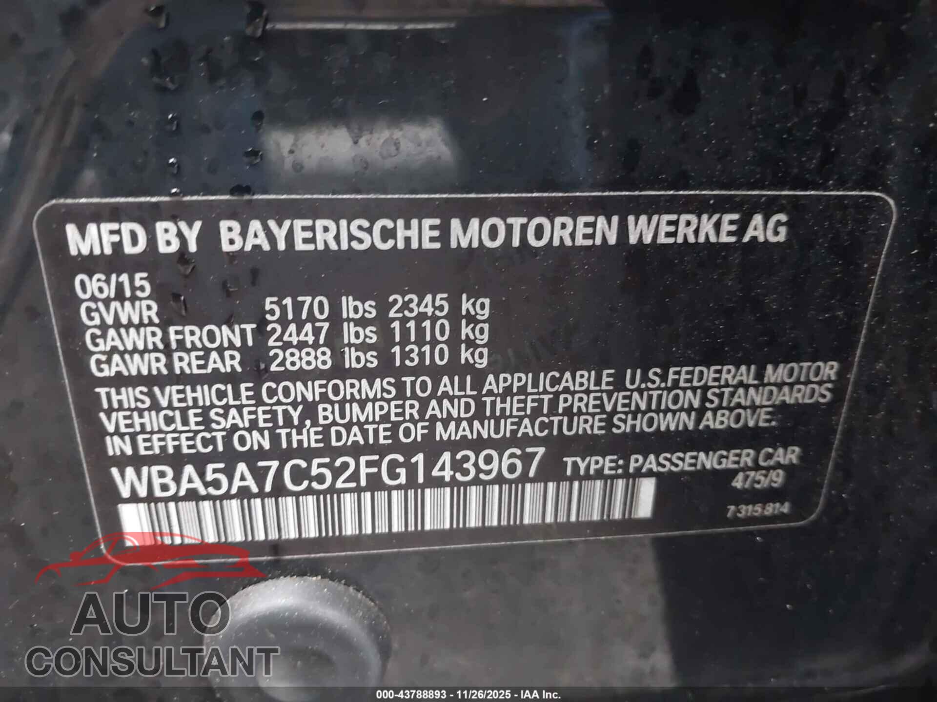 BMW 528I 2015 - WBA5A7C52FG143967