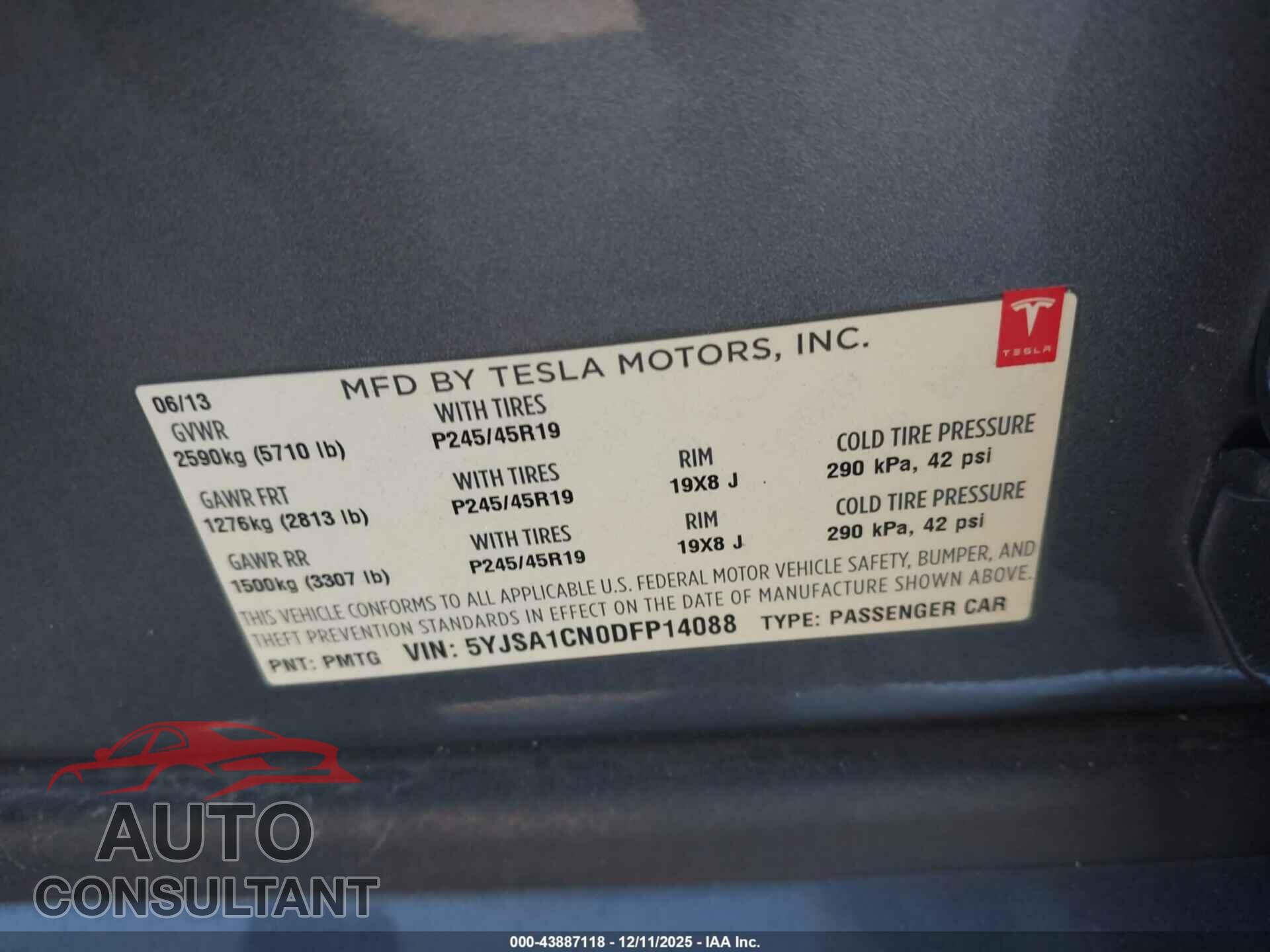TESLA MODEL S 2013 - 5YJSA1CN0DFP14088