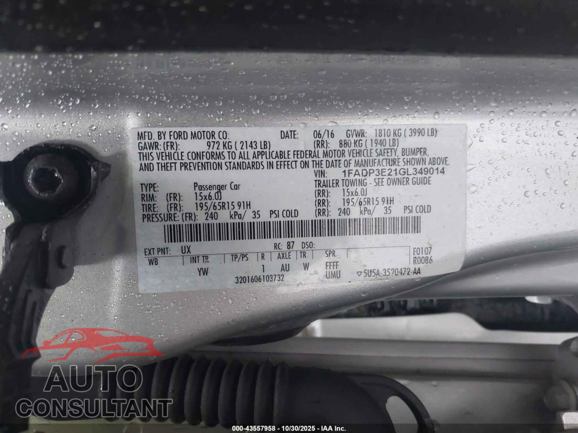 FORD FOCUS 2016 - 1FADP3E21GL349014