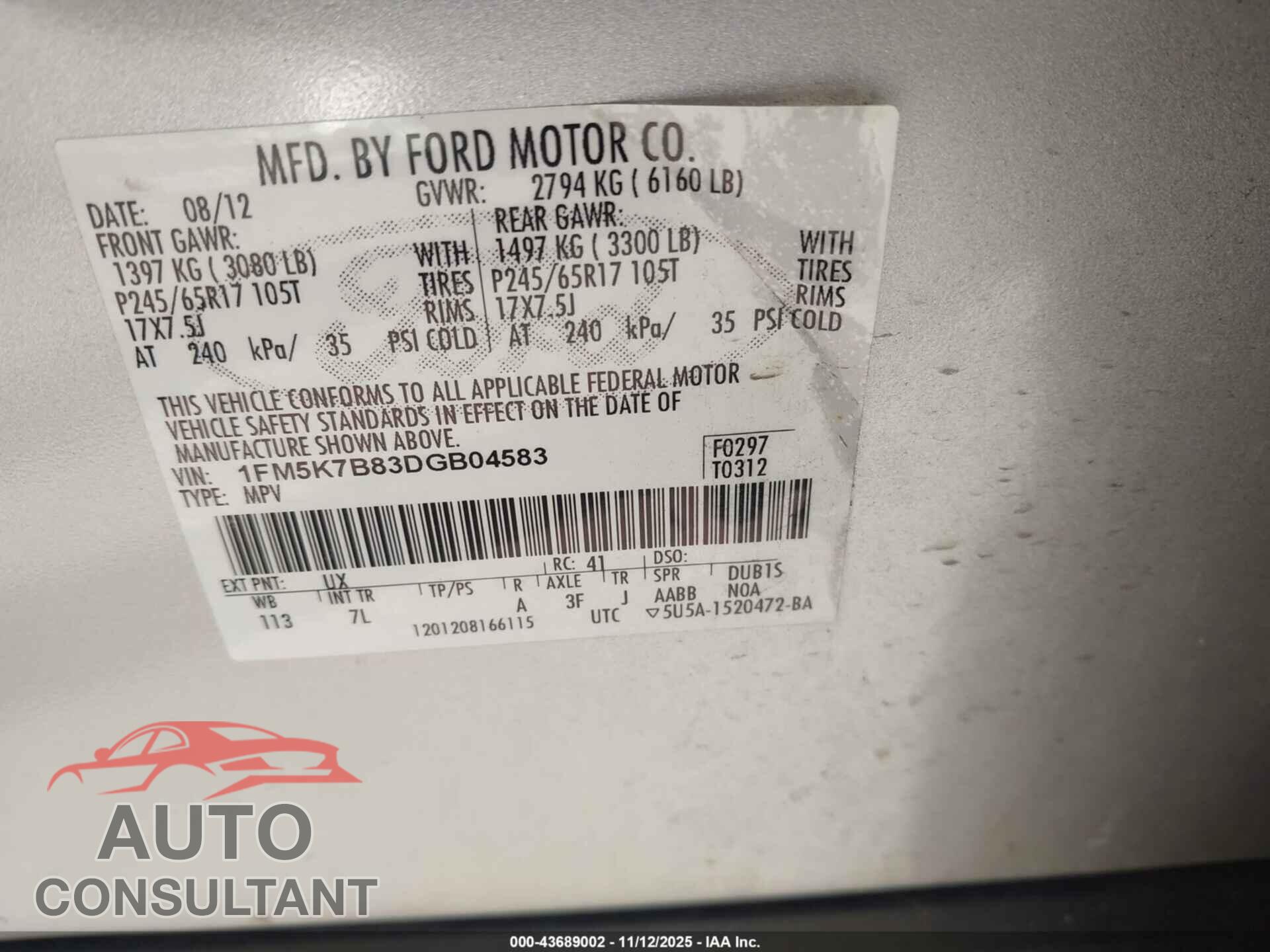 FORD EXPLORER 2013 - 1FM5K7B83DGB04583