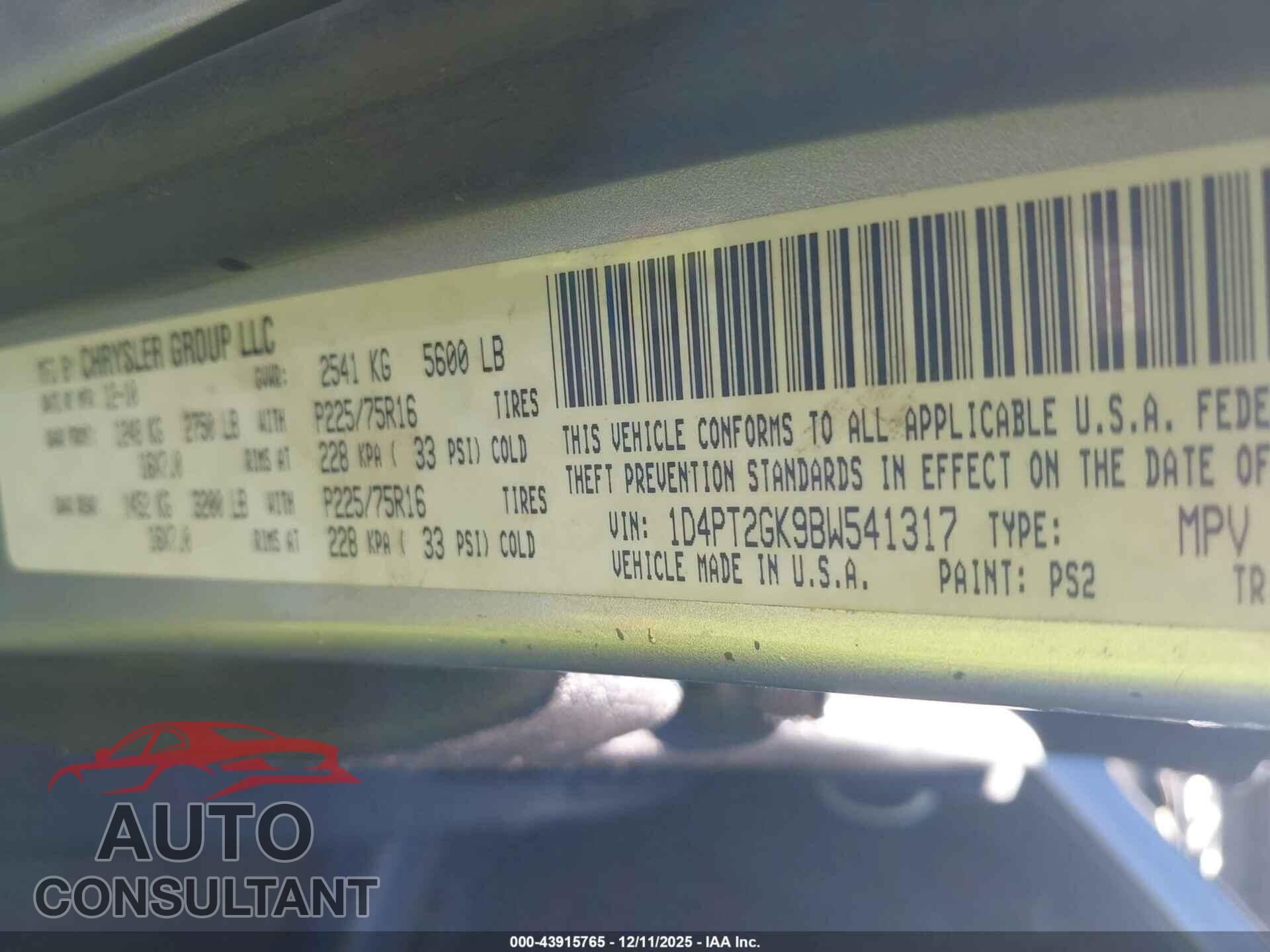DODGE NITRO 2011 - 1D4PT2GK9BW541317