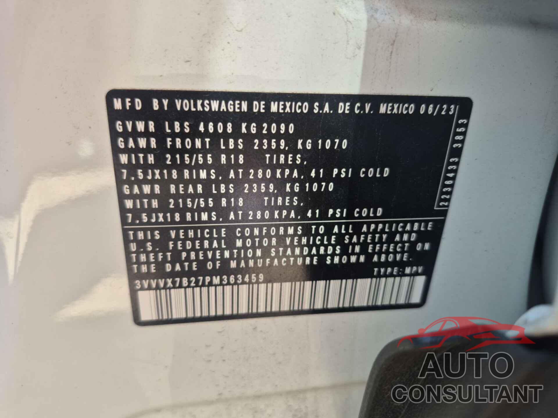 VOLKSWAGEN TAOS 2023 - 3VVVX7B27PM363459