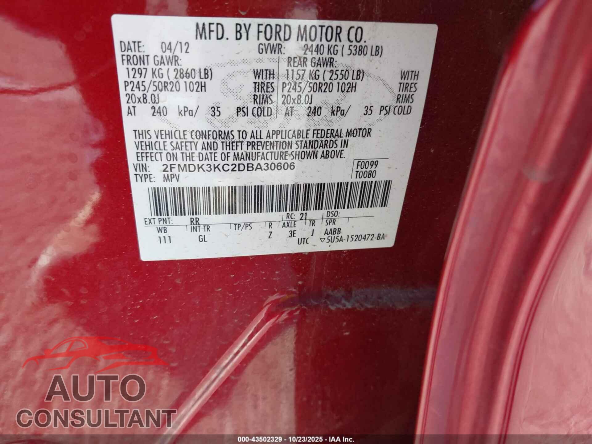 FORD EDGE 2013 - 2FMDK3KC2DBA30606