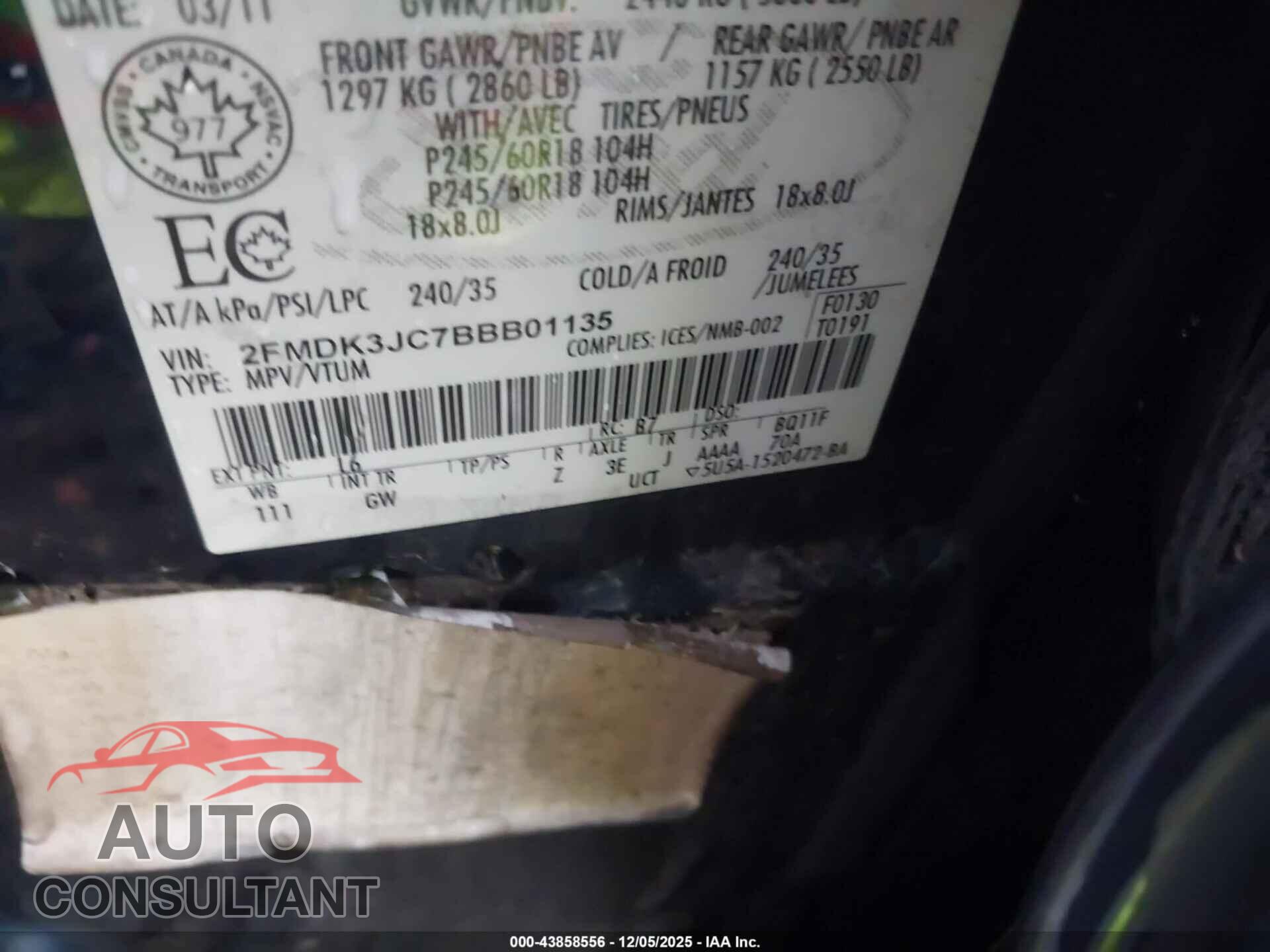 FORD EDGE 2011 - 2FMDK3JC7BBB01135