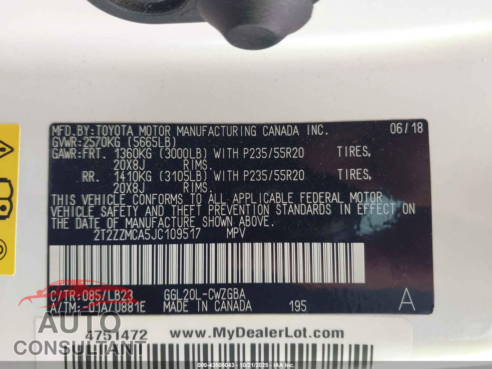 LEXUS RX 350 2018 - 2T2ZZMCA5JC109517