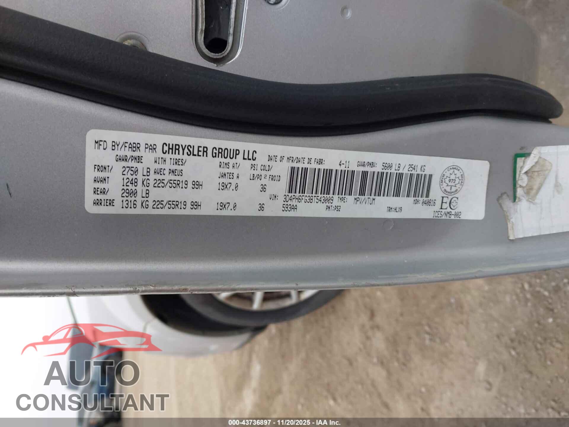 DODGE JOURNEY 2011 - 3D4PH6FG3BT543009