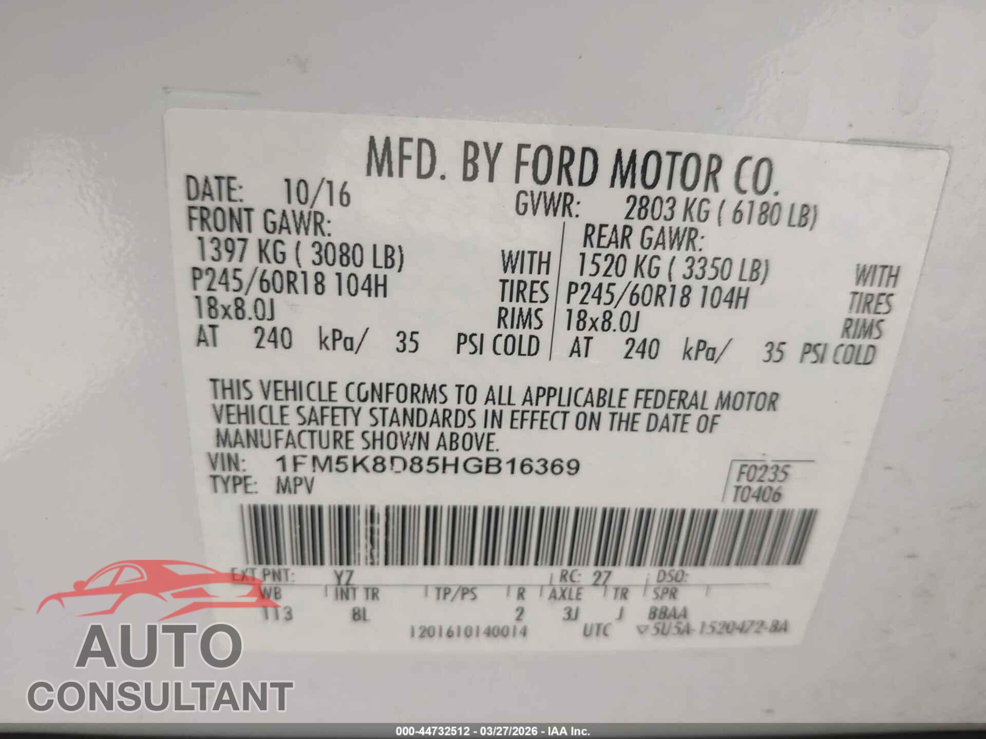 FORD EXPLORER 2017 - 1FM5K8D85HGB16369