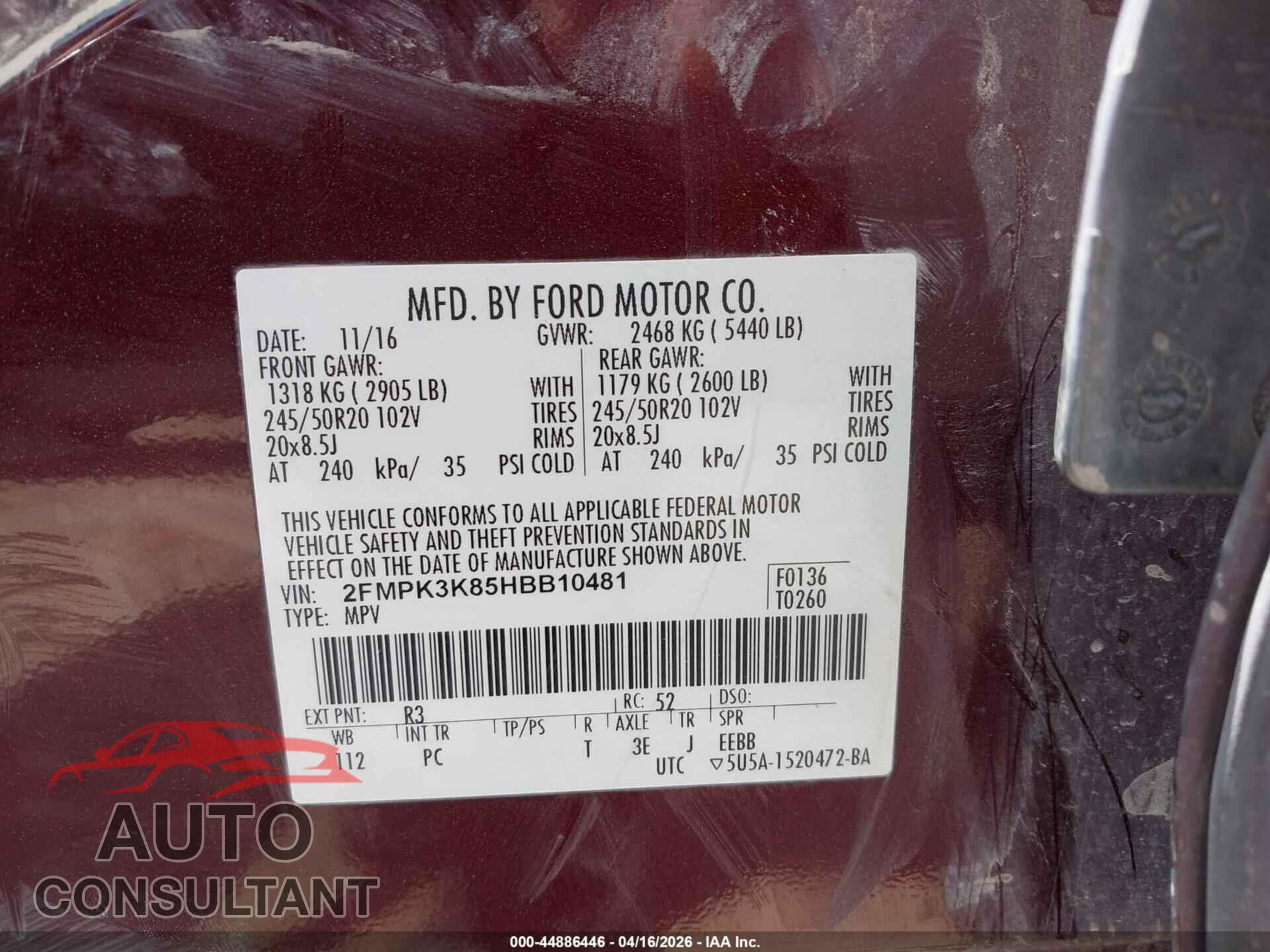 FORD EDGE 2017 - 2FMPK3K85HBB10481