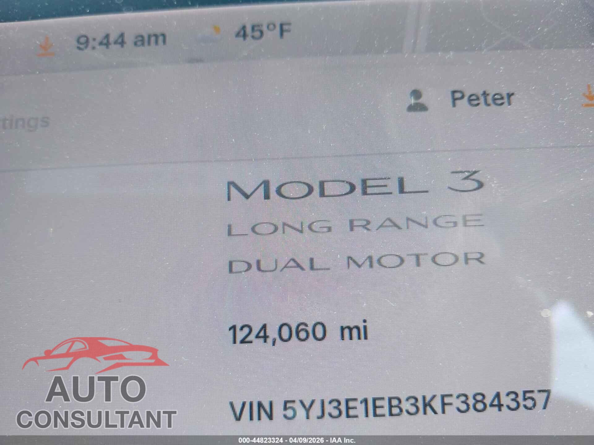 TESLA MODEL 3 2019 - 5YJ3E1EB3KF384357