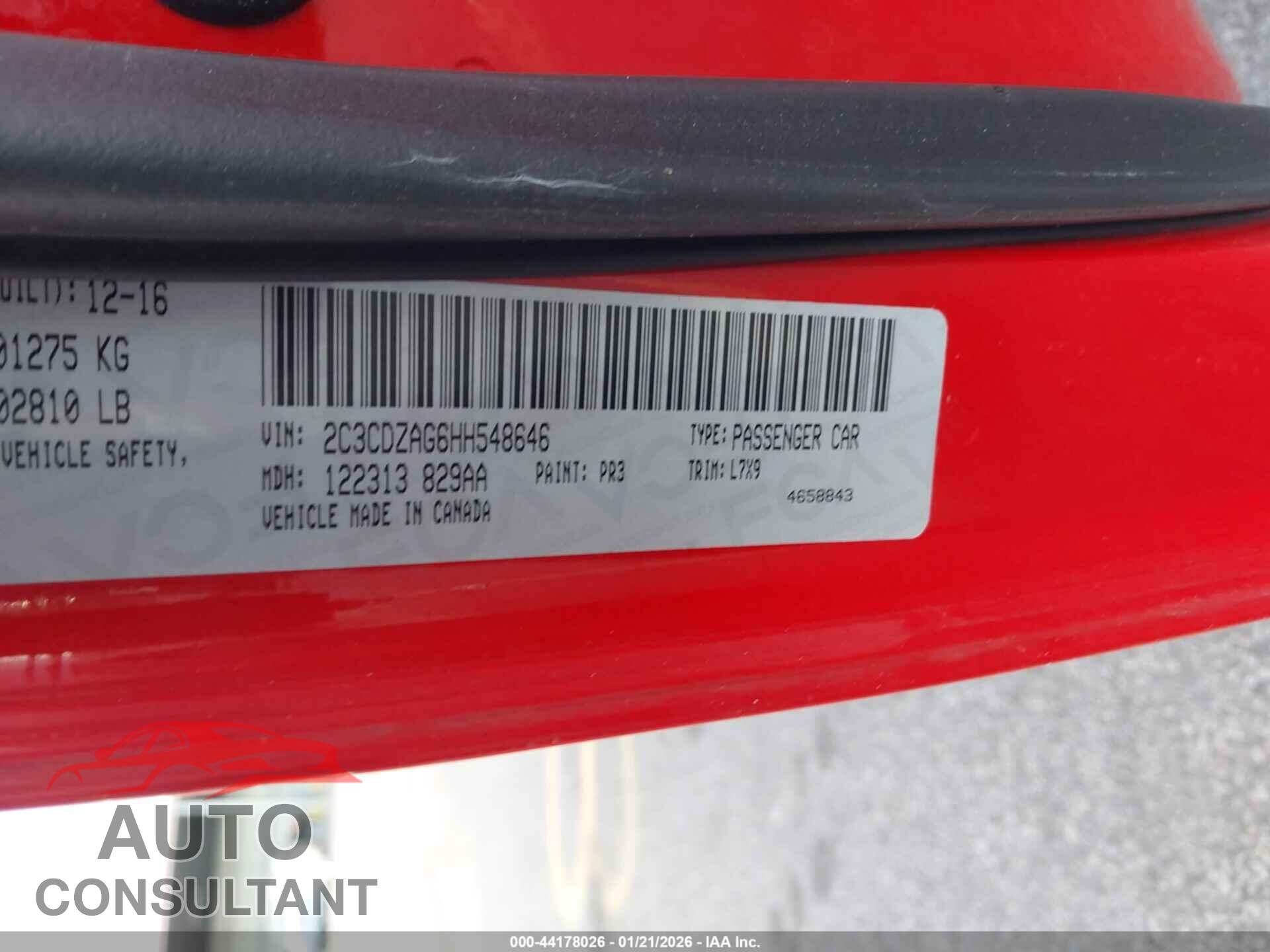 DODGE CHALLENGER 2017 - 2C3CDZAG6HH548646