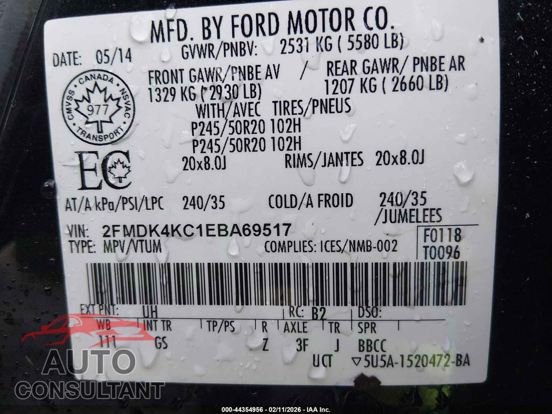 FORD EDGE 2014 - 2FMDK4KC1EBA69517