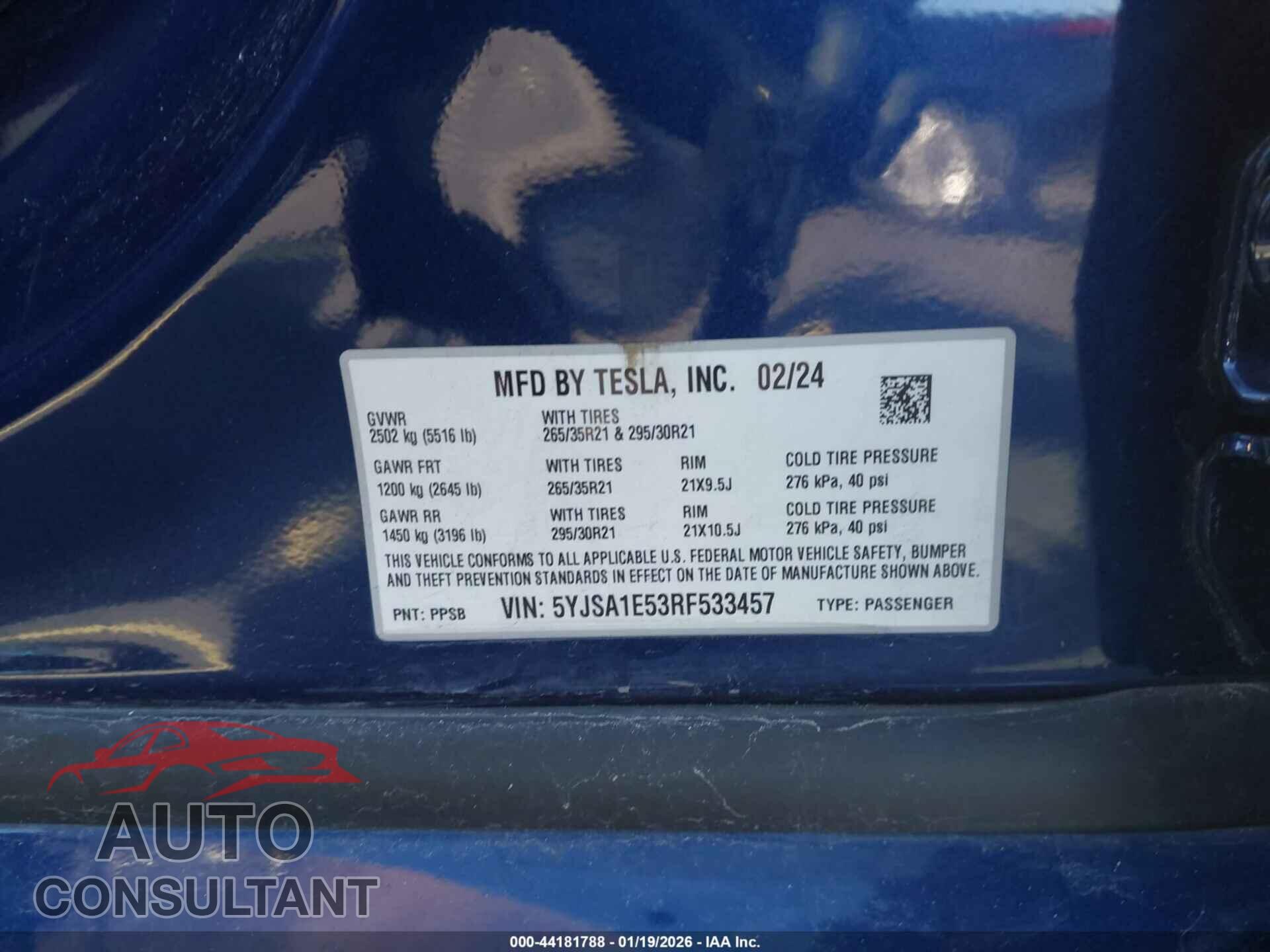 TESLA MODEL S 2024 - 5YJSA1E53RF533457