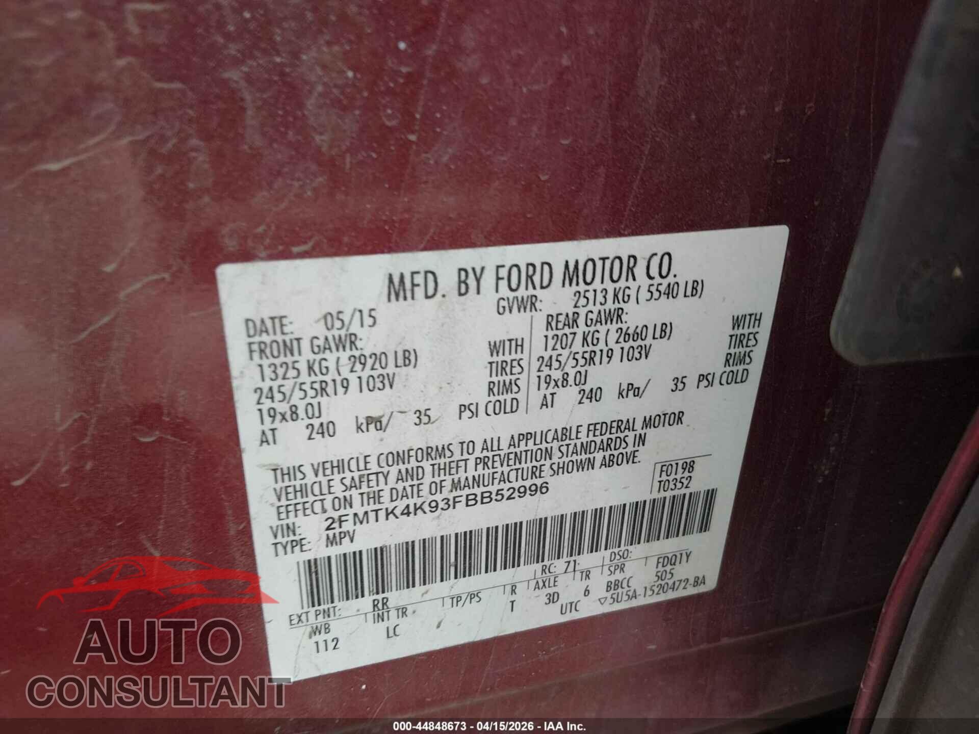 FORD EDGE 2015 - 2FMTK4K93FBB52996