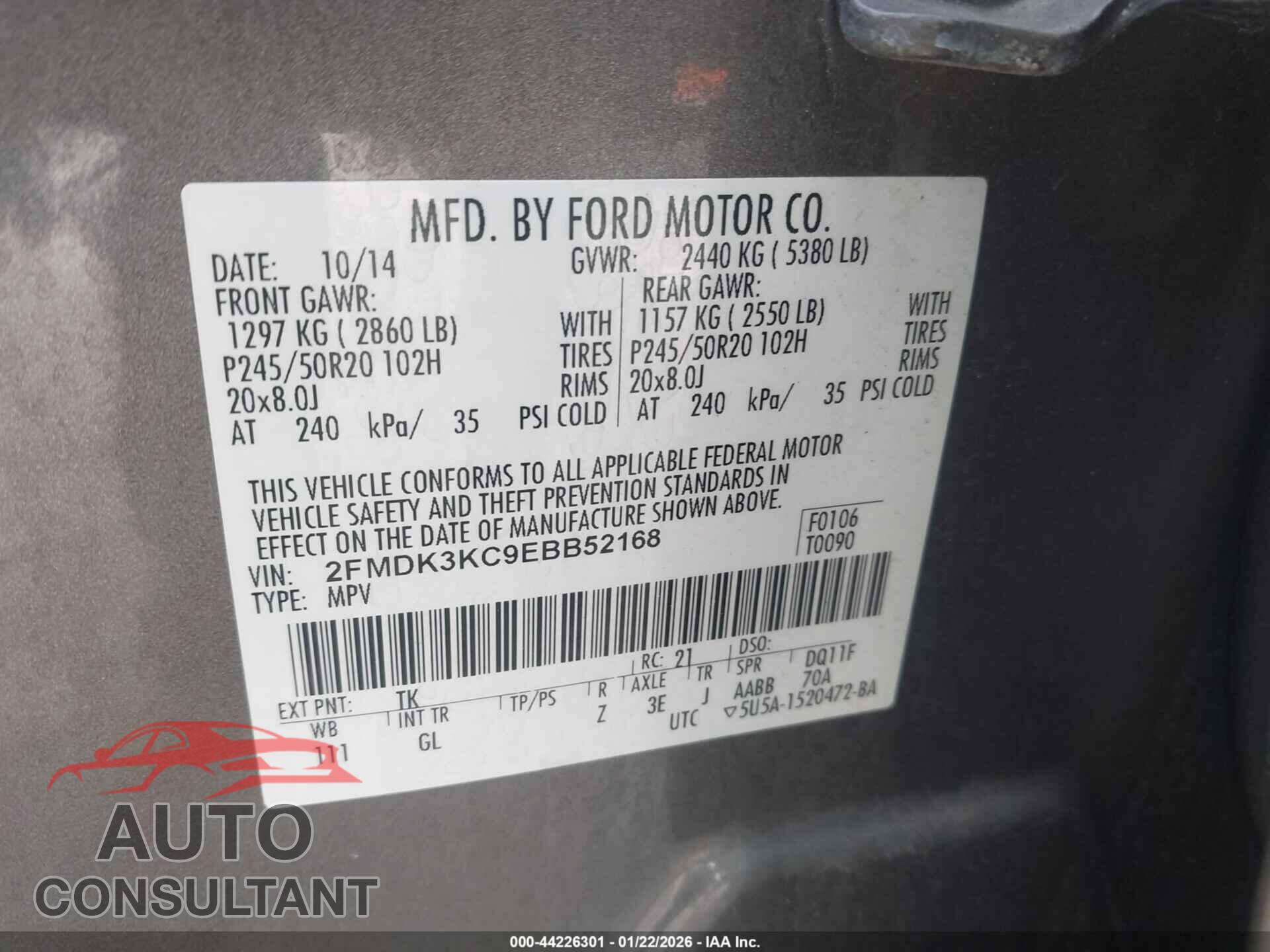 FORD EDGE 2014 - 2FMDK3KC9EBB52168