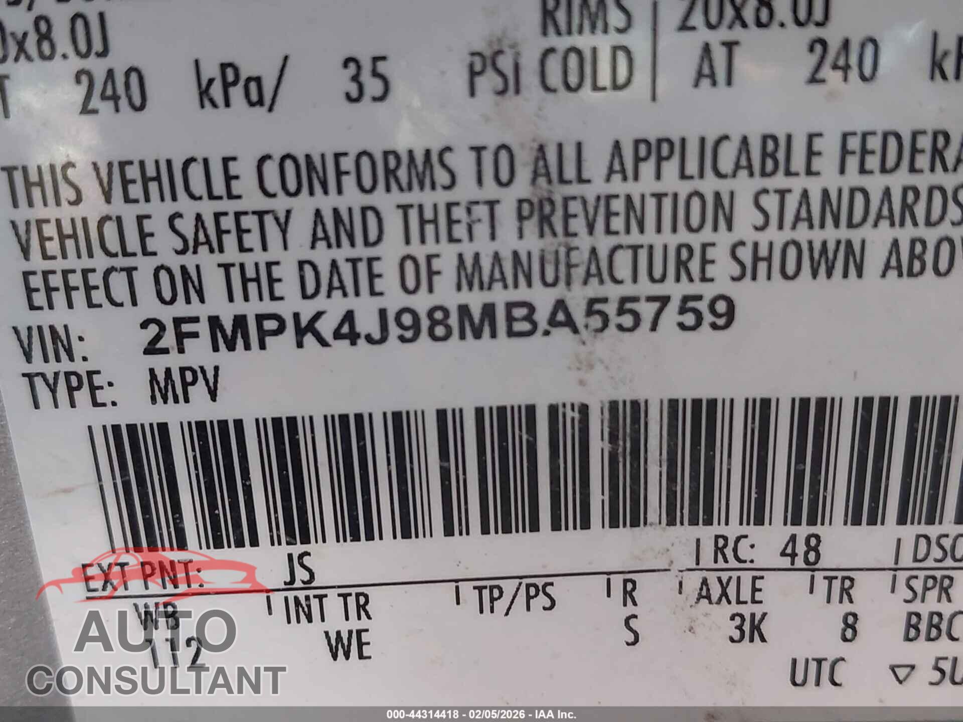 FORD EDGE 2021 - 2FMPK4J98MBA55759