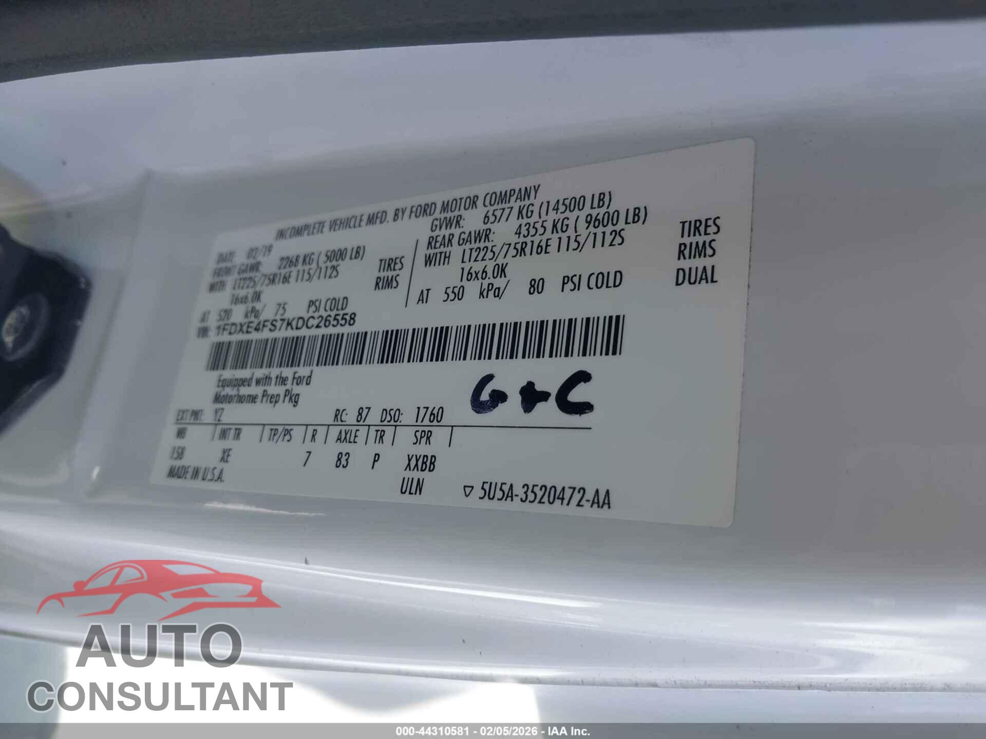 FORD E-450 CUTAWAY 2019 - 1FDXE4FS7KDC26558