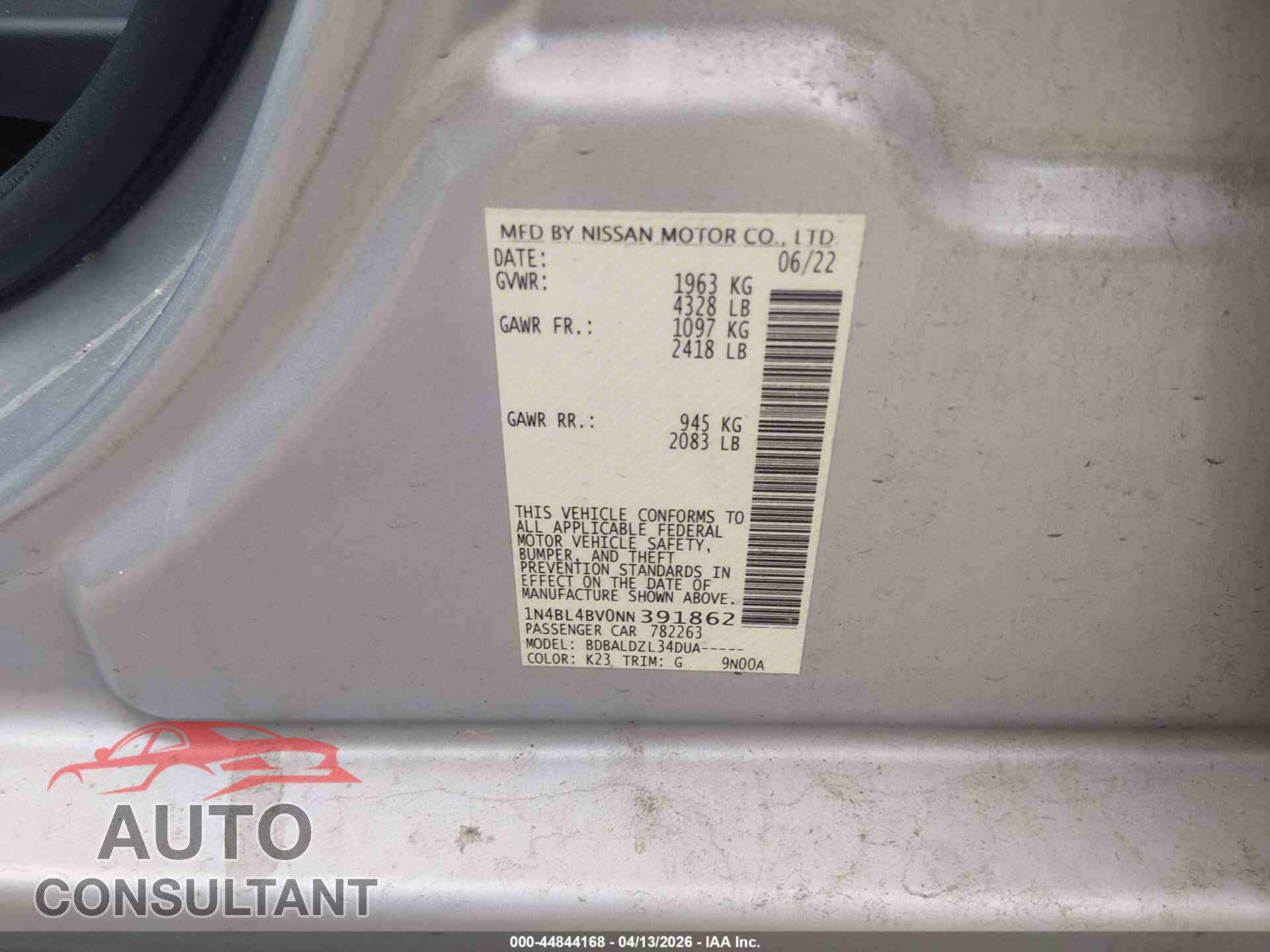 NISSAN ALTIMA 2022 - 1N4BL4BV0NN391862