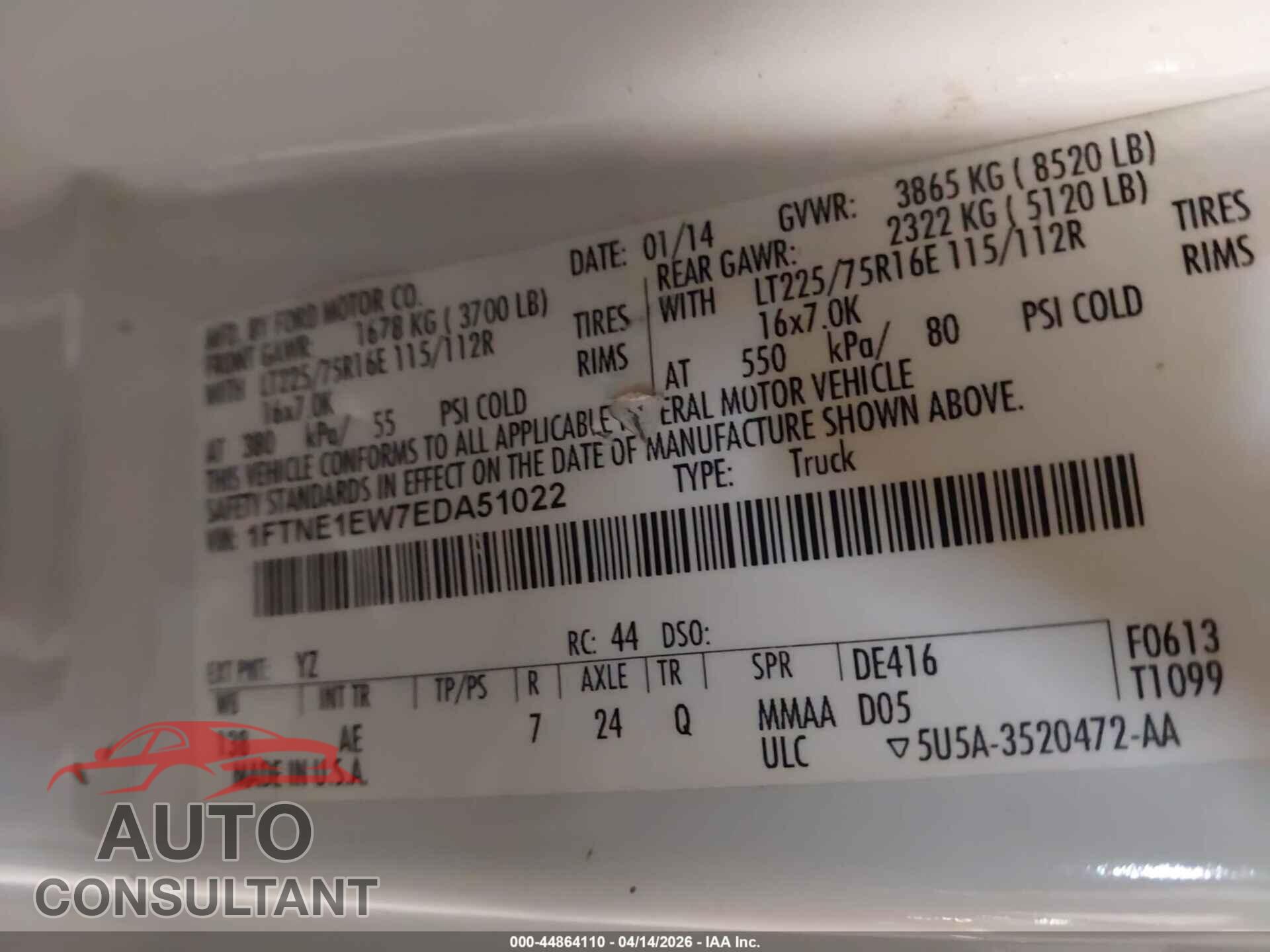 FORD E-150 2014 - 1FTNE1EW7EDA51022