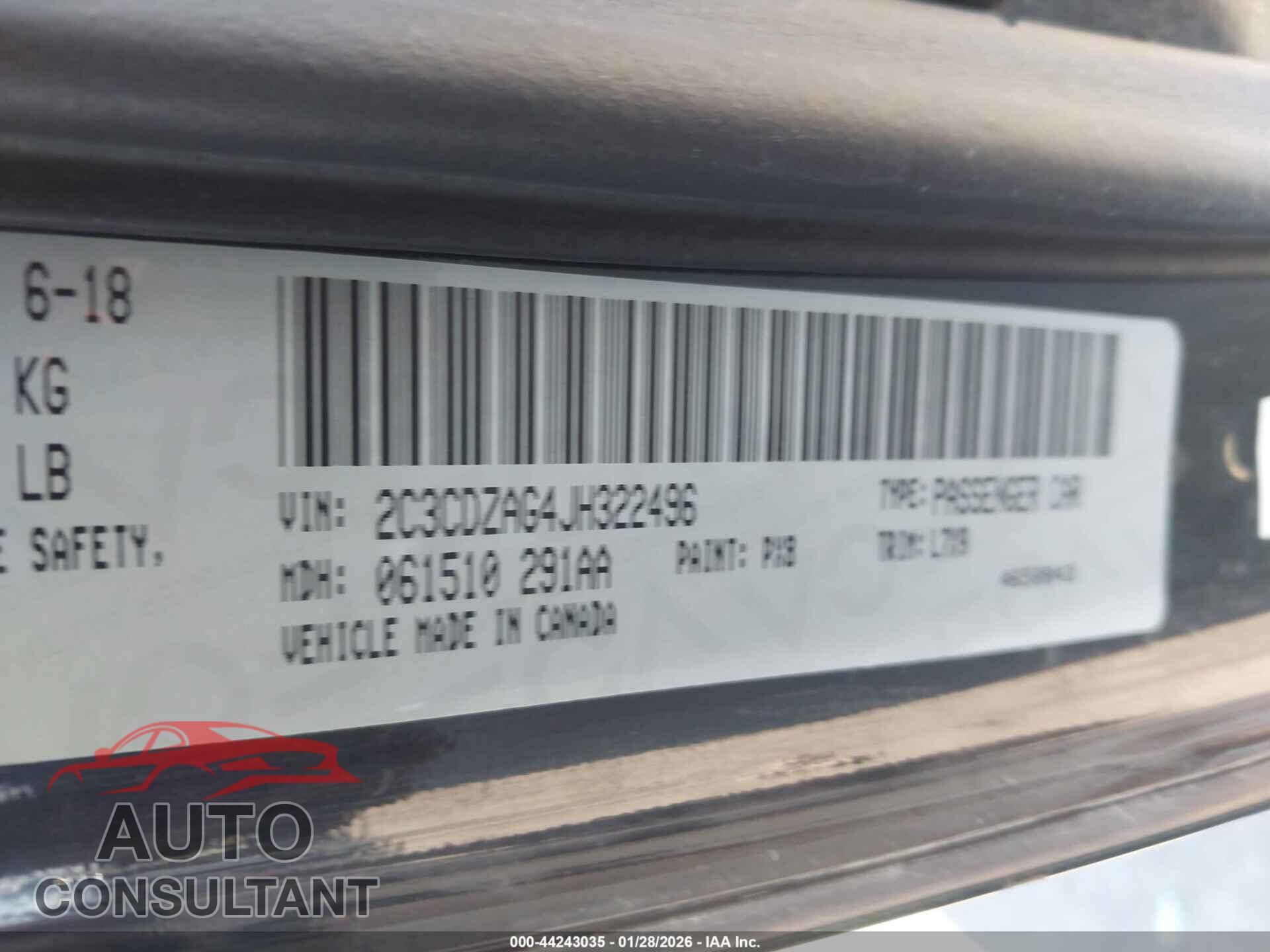 DODGE CHALLENGER 2018 - 2C3CDZAG4JH322496