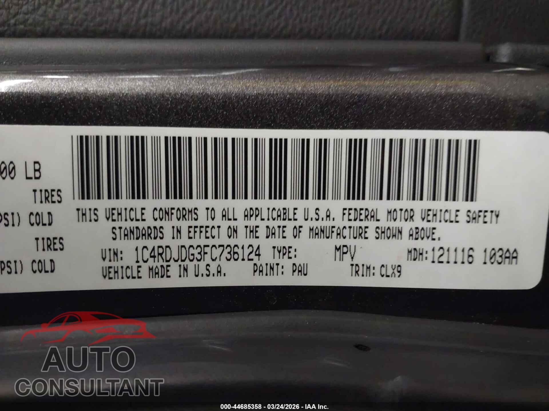 DODGE DURANGO 2015 - 1C4RDJDG3FC736124