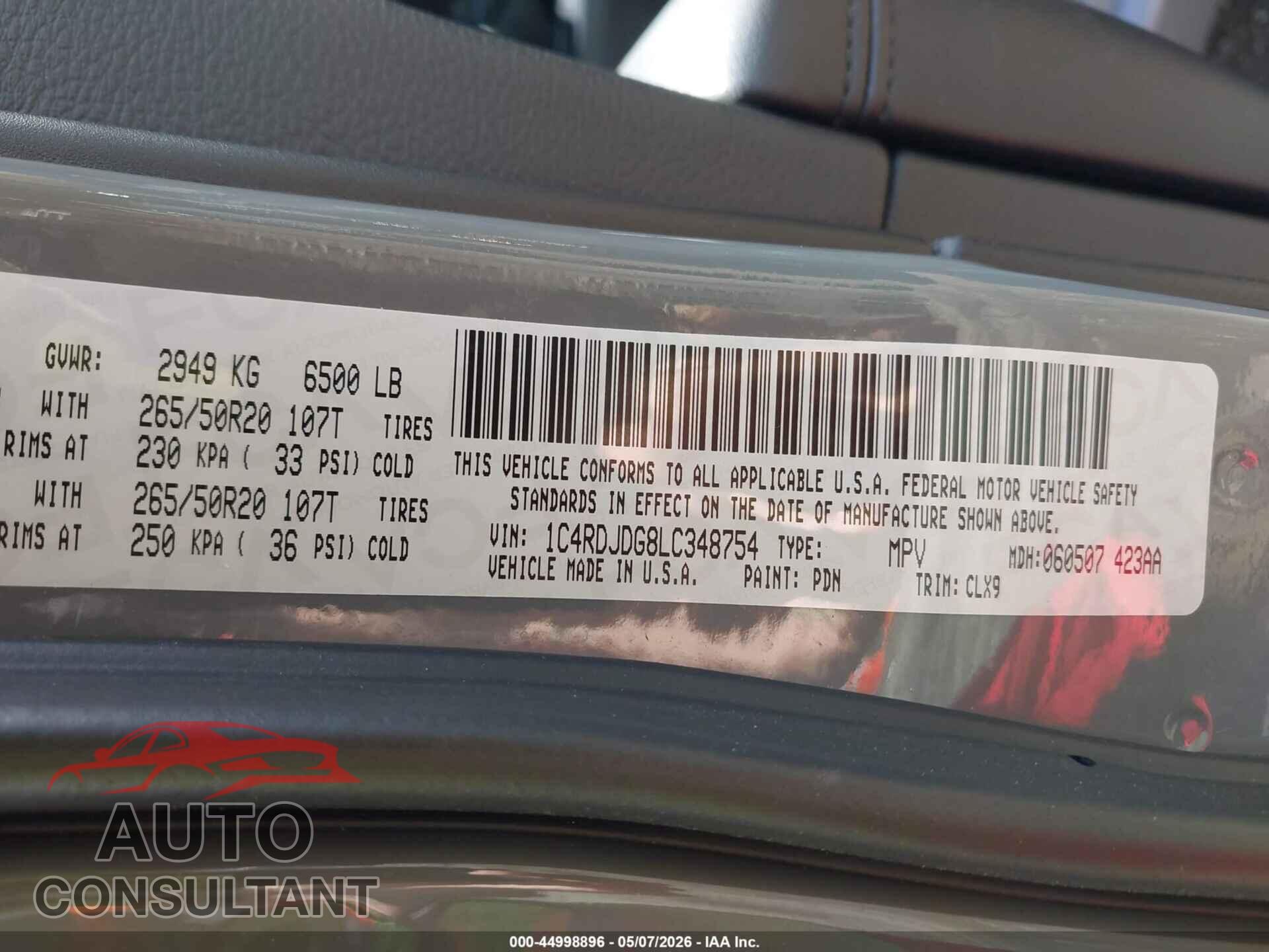 DODGE DURANGO 2020 - 1C4RDJDG8LC348754