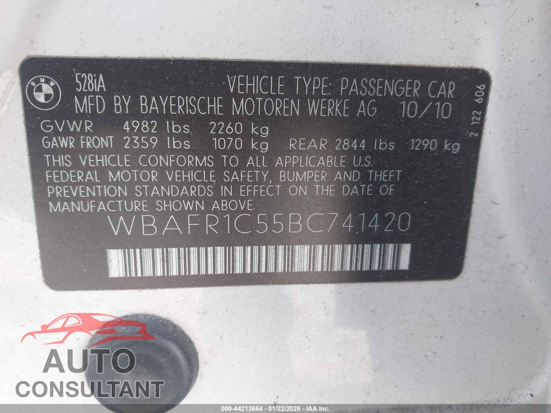 BMW 528I 2011 - WBAFR1C55BC741420