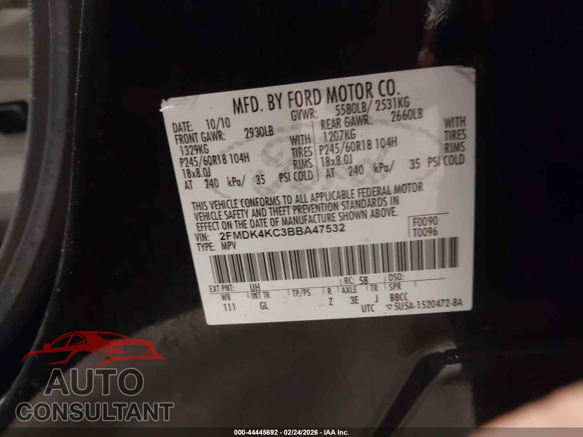 FORD EDGE 2011 - 2FMDK4KC3BBA47532