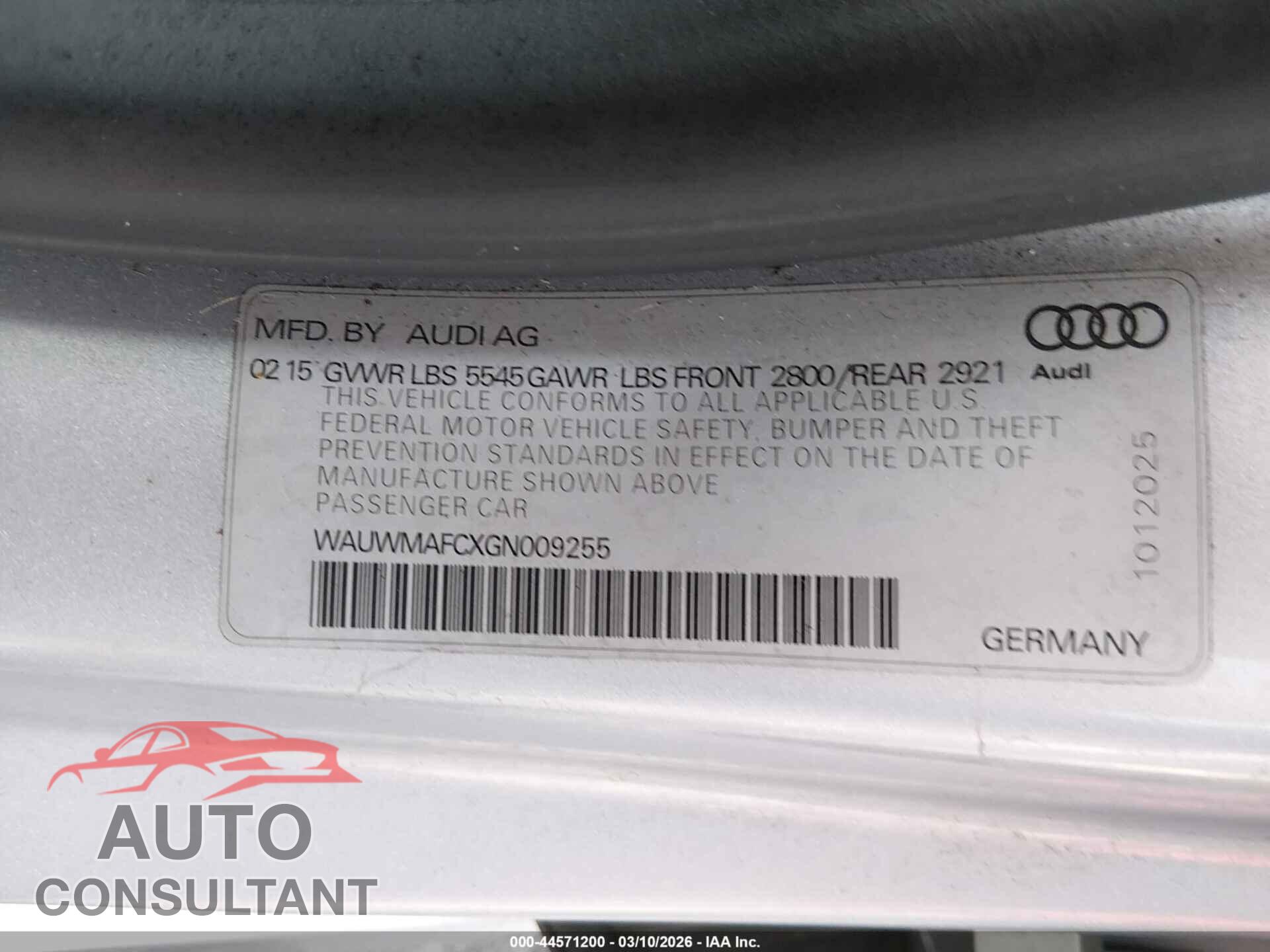 AUDI A7 2016 - WAUWMAFCXGN009255