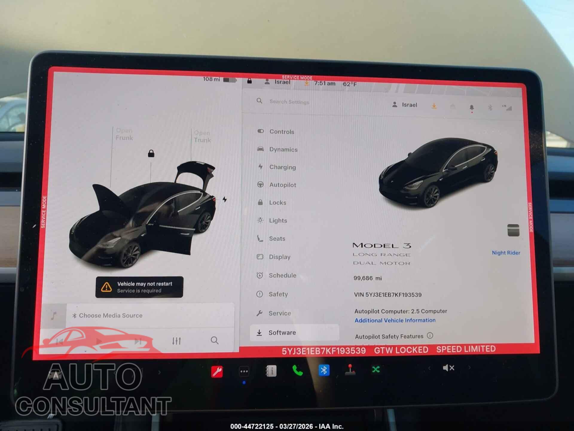 TESLA MODEL 3 2019 - 5YJ3E1EB7KF193539