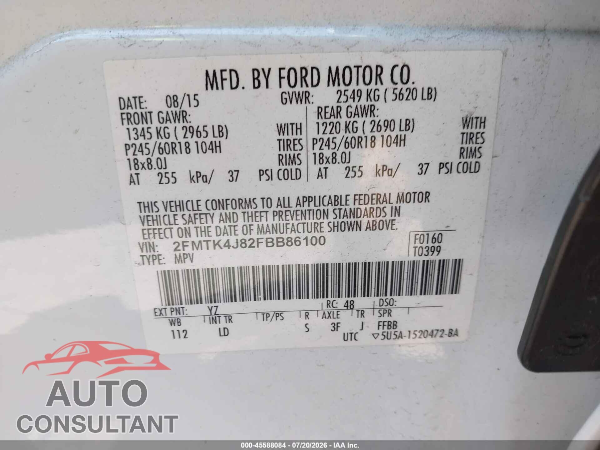 FORD EDGE 2015 - 2FMTK4J82FBB86100