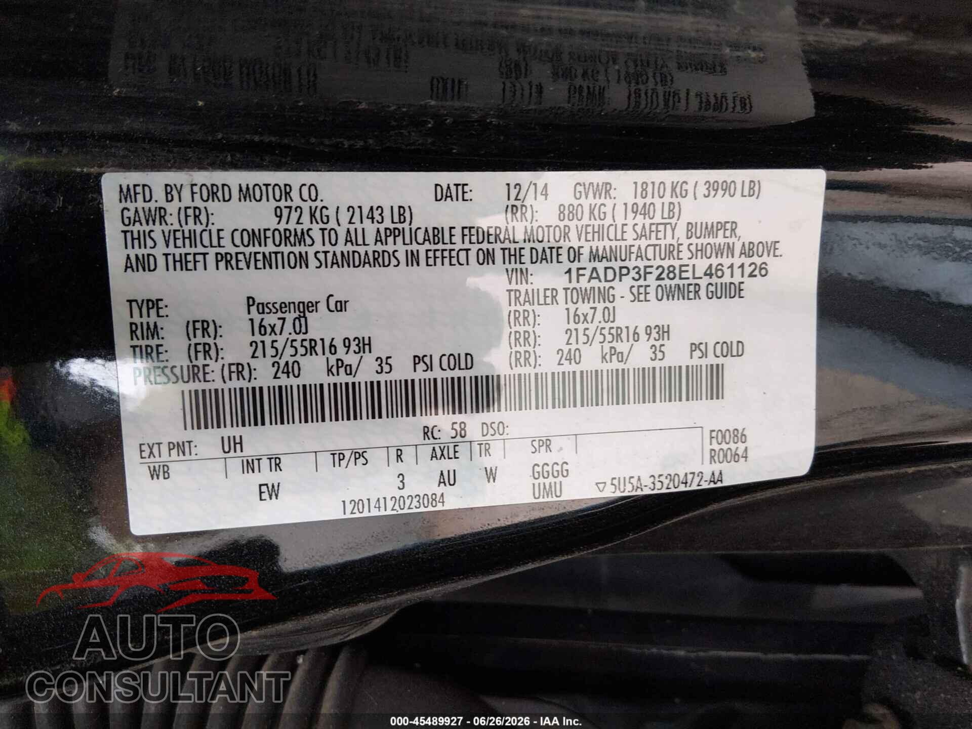 FORD FOCUS 2014 - 1FADP3F28EL461126