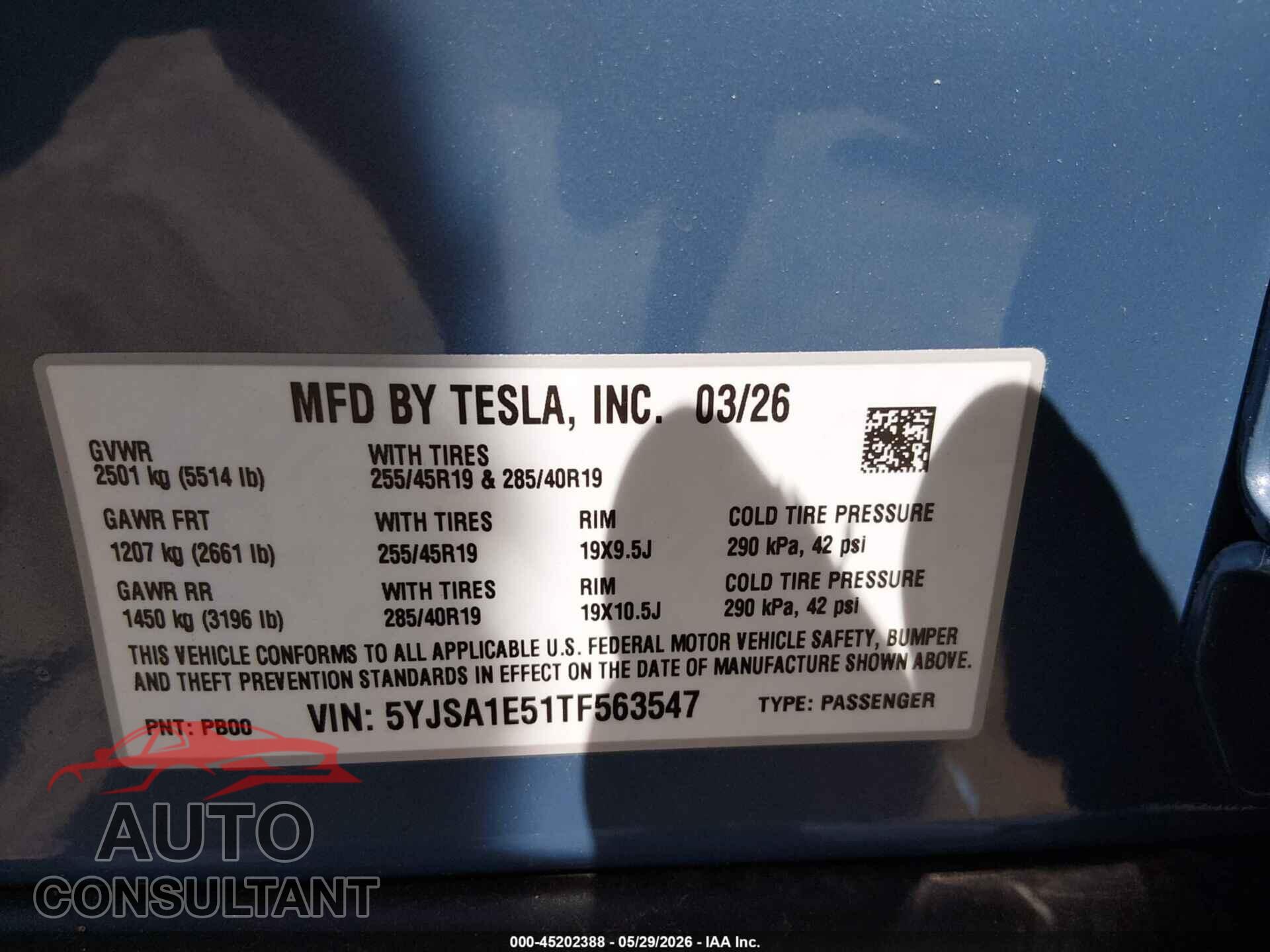 TESLA MODEL S 2026 - 5YJSA1E51TF563547