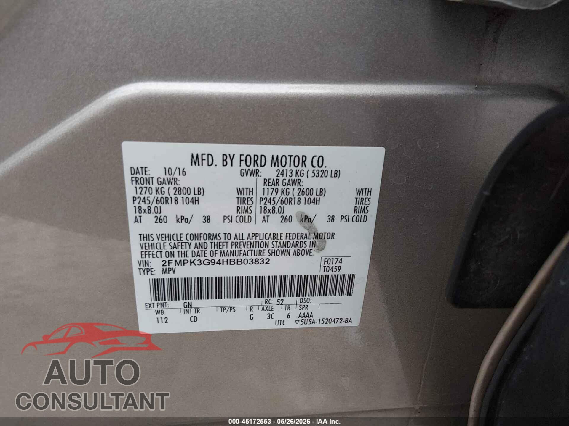 FORD EDGE 2017 - 2FMPK3G94HBB03832