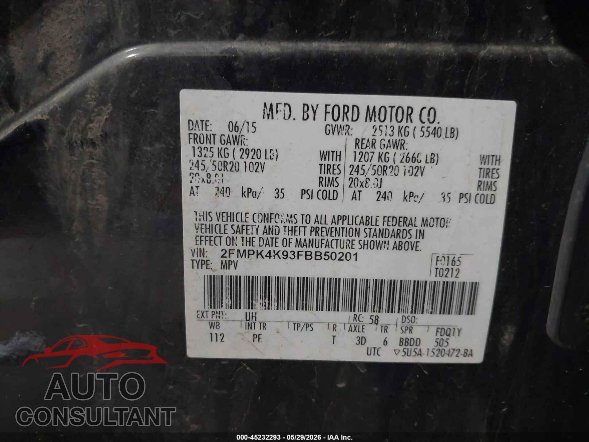 FORD EDGE 2015 - 2FMPK4K93FBB50201