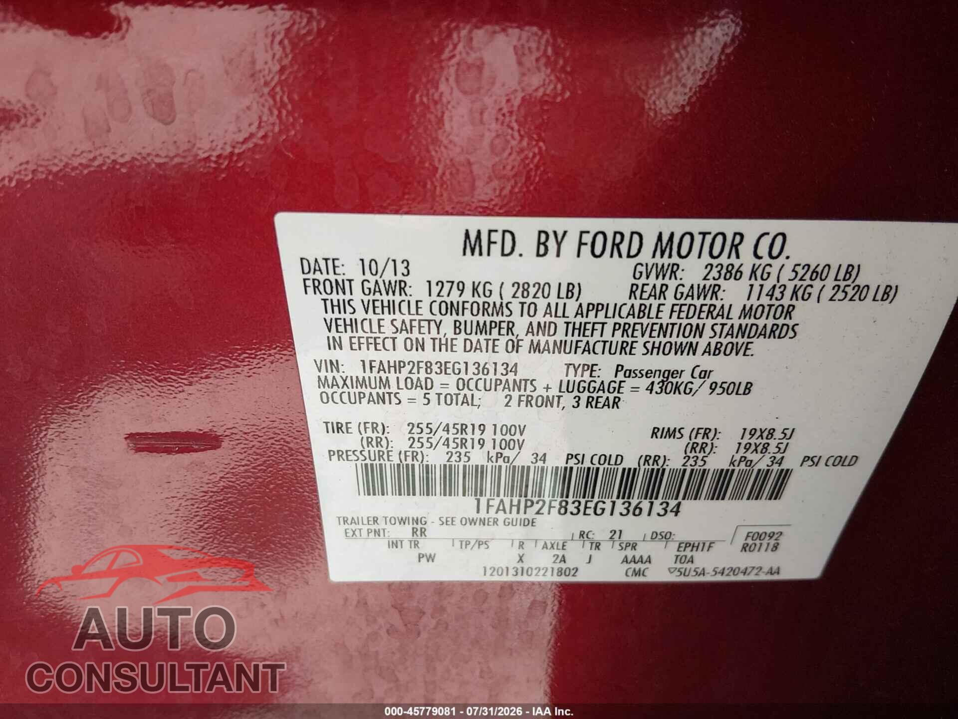 FORD TAURUS 2014 - 1FAHP2F83EG136134