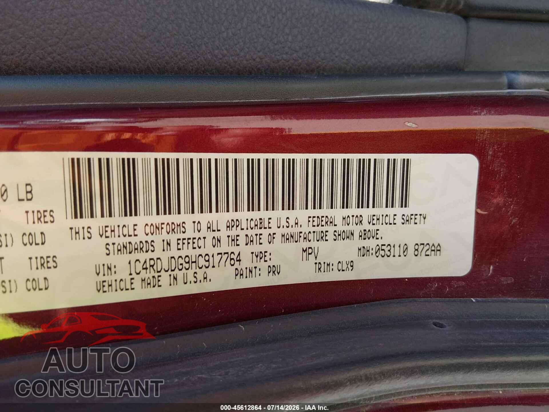 DODGE DURANGO 2017 - 1C4RDJDG9HC917764