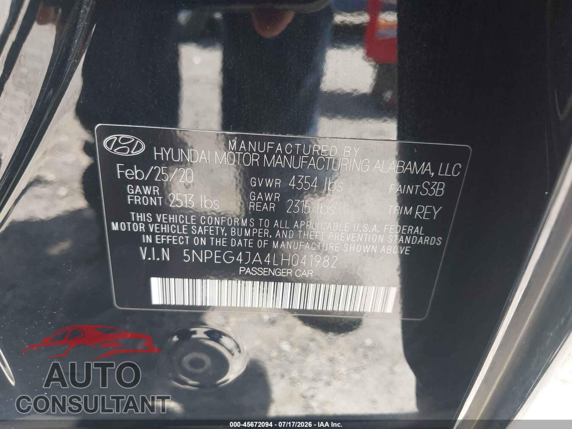 HYUNDAI SONATA 2020 - 5NPEG4JA4LH041982