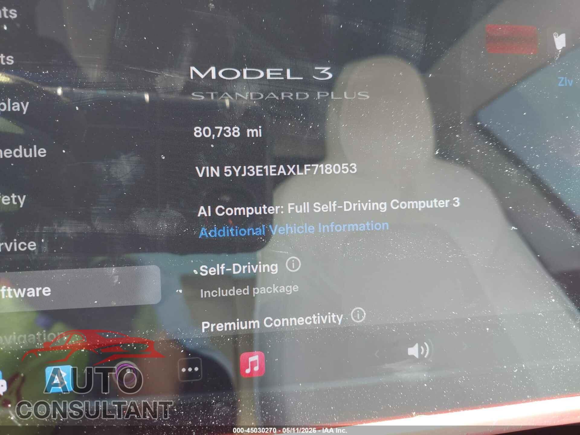 TESLA MODEL 3 2020 - 5YJ3E1EAXLF718053