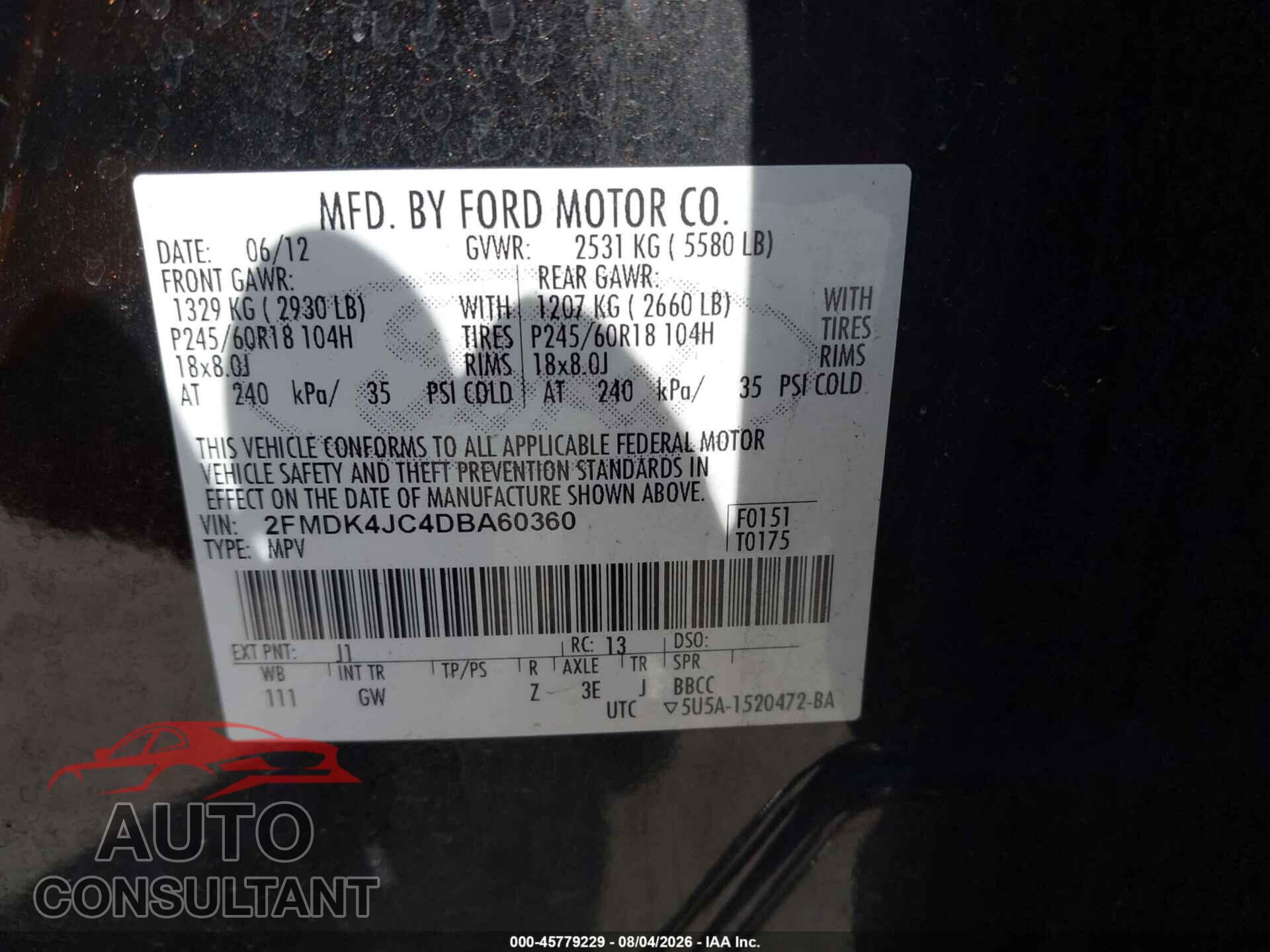 FORD EDGE 2013 - 2FMDK4JC4DBA60360
